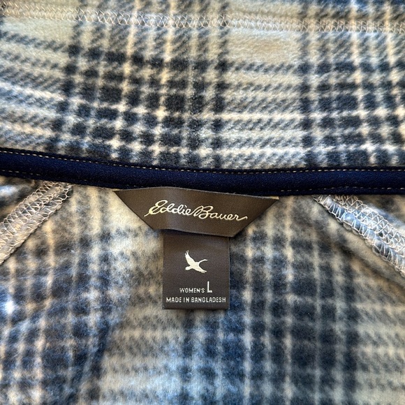 Eddie Bauer Quest Fleece 1/4 Zip Top Size Large Women’s Blue Plaid - Picture 6 of 7
